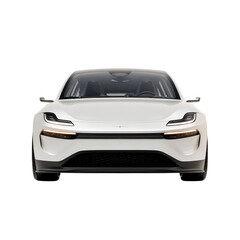 Fototapeta premium Front view of a white electric car isolated on a transparent and simple studio background