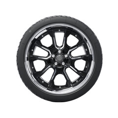 Obraz premium Sleek automotive wheel design with polished accents showcasing dynamic form and precision