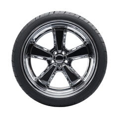 Fototapeta premium Automotive Chrome Wheel and Tire Combination with Intricate Spoke Design on Isolated View