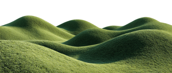 Green Meadow Hills with Lush Grass and Rolling Terrain set on Isolated Transparent Setting