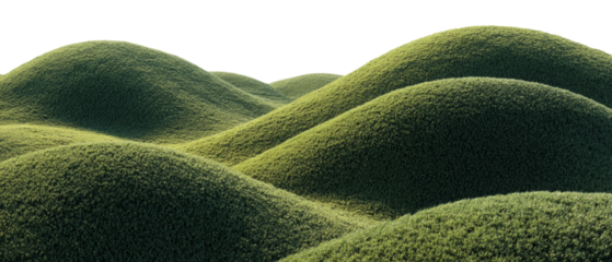 Rolling verdant hills under an isolated transparent canopy creating a tranquil and serene