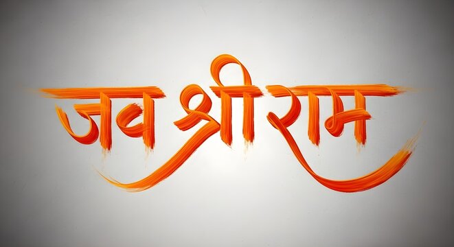 Jai Shree Ram Orange Calligraphy on Grey Background