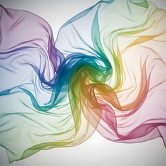 Ethereal multicolor translucent ribbons swirling in soft gradient abstract background image.