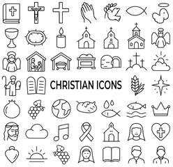 Icon pack, icon sheet, christian theme, outline version, vector SVG, transparent background PNG