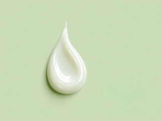Fototapeta premium Smooth drop of white cosmetic cream on green background.