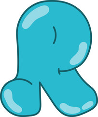 Cartoonish Blue Bubble Letter R with Glossy Highlights.