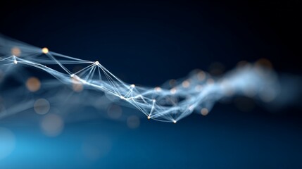 Artificial intelligence forming a plexus mesh network with glowing nodes, representing machine learning, deep learning, and neural networks on a blue background