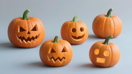 A carved pumpkin with funny and scary face halloween decoration orange vegetable autumn indoor creative festive natural light