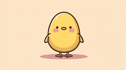 A kawaii egg-shaped chick mascot with blushing cheeks and tiny wings