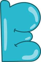Vibrant teal bubble letter B with glossy highlights and playful smilelike curves.