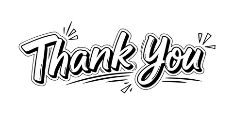 Thank you text with cartoon lettering design