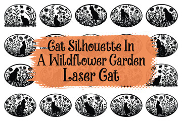 Cat Silhouettes in Wildflower Garden