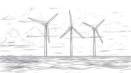 Wind turbine landscape drawing
