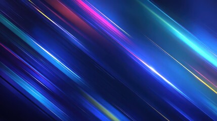 background seamless dark blue abstract background with colorful neon light streaks and beams glowing futuristic technology or fantasy sci fi digital glass refraction stripes effect ba generative ai