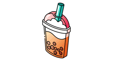 Colorful Bubble Tea Drink Illustration with Straw and Tapioca Pearls.