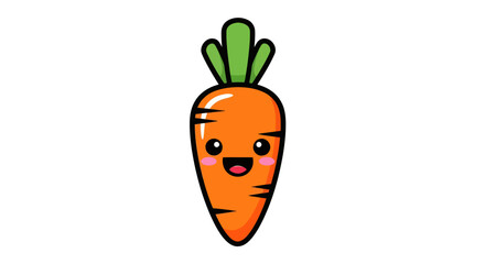 Cute kawaii carrot character with a happy smiling face and green leafy top.