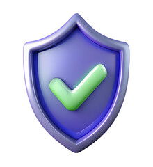 3d render illustration of isolated transparent shield with tick mark icon