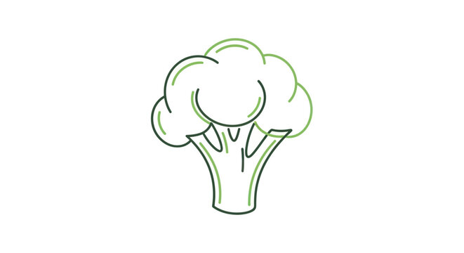 Simple Line Art Illustration of Fresh Green Broccoli Florette.