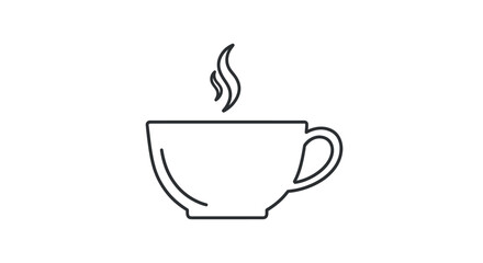 Simple Line Art Illustration of a Steaming Coffee Cup.