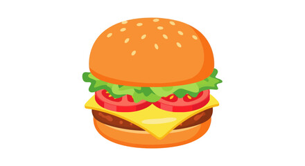 Delicious Cartoon Hamburger with Cheese, Lettuce, and Tomatoes.