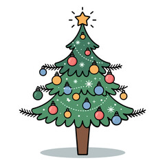 Christmas Tree Vector Drawing Ornaments, Lights, and Festive Holiday Elements