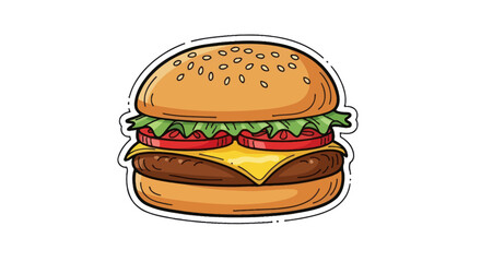 Cartoon Illustration of a Classic Cheeseburger.