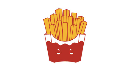 Cartoon Illustration of French Fries in a Cute Ketchup Container.