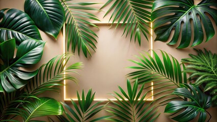 Luminous Tropical Foliage Arrangement with Illuminated Frame, Ideal for Summer Designs and Wellness Branding