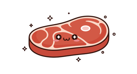 Adorable Kawaii Steak with Cute Face and Sparkles.