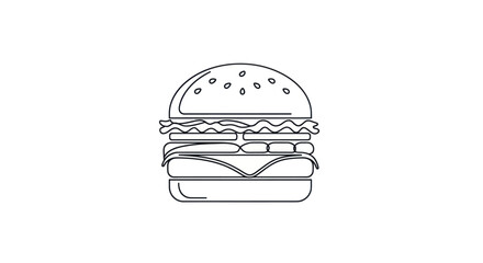 Simple Line Art Illustration of a Classic Hamburger with Lettuce and Cheese.