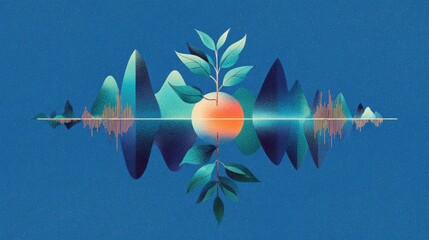 Vibrant fruit, sound waves, mountains, leaves