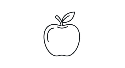 Simple Line Art Illustration of a Fresh Apple with Stem and Leaf.