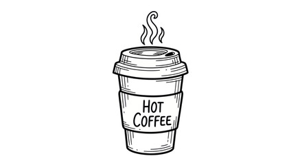 Hand-drawn Illustration of a Hot Coffee Cup with Steam.