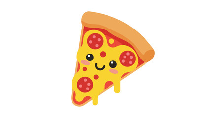 Adorable Cartoon Pizza Slice with Smiling Face and Toppings.
