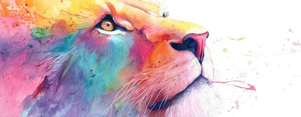 Vibrant lion portrait in watercolor