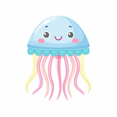Naklejka premium Cute Cartoon jellyfish. Ocean kawaii animal, underwater life.