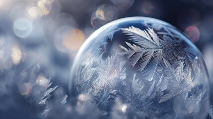 Frozen soap bubble, delicate frost patterns