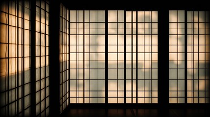 Japanese room with shoji screens, golden light