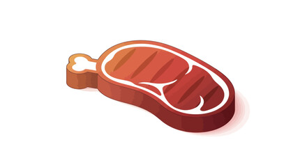 Isometric Illustration of a Grilled Steak with Bone.