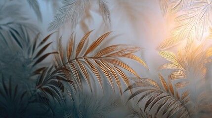 Golden palm leaves, soft light, muted colors