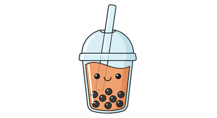 Adorable Cartoon Boba Tea Cup with Straw.