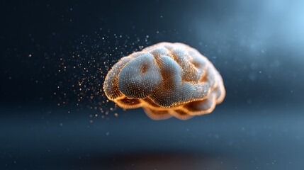 Digital brain glowing with interconnected particles, visualizing neural network algorithms and machine learning complexity through vibrant technological visualization