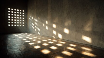 Interior, shadows, light patterns on wall and floor