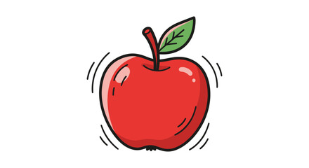 Cartoon Illustration of a Shiny Red Apple with Leaf.