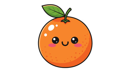 Cute Cartoon Orange with Leaf and Smiling Face.