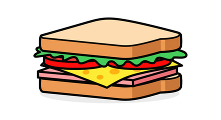 Delicious Cartoon-Style Ham and Cheese Sandwich.