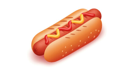 Delicious Hot Dog with Mustard and Ketchup on a Bun.