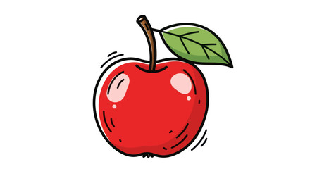 Cartoon Red Apple with Stem and Leaf.