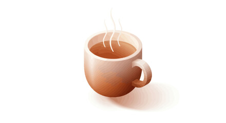 A warm beige ceramic mug filled with hot, steaming brown tea, presented as a simple illustration.