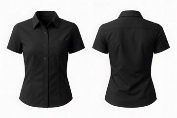 Women’s Classic Black Short Sleeve Shirt Mockup – Stylish Button-Up Design Front and Back View